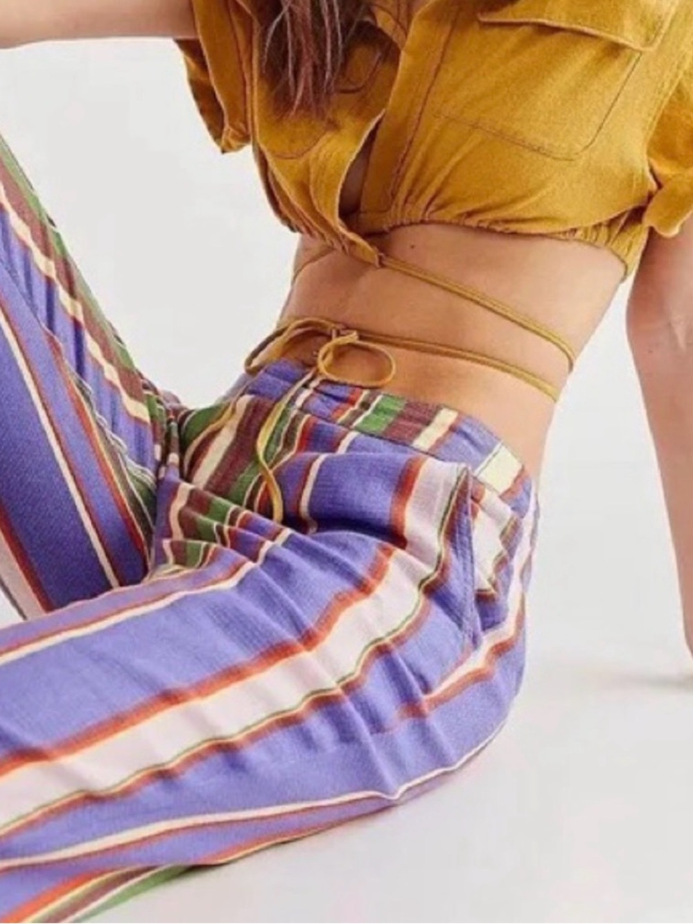 Free People La Paz Slim Striped Purple Wide-Leg Women’s Pants